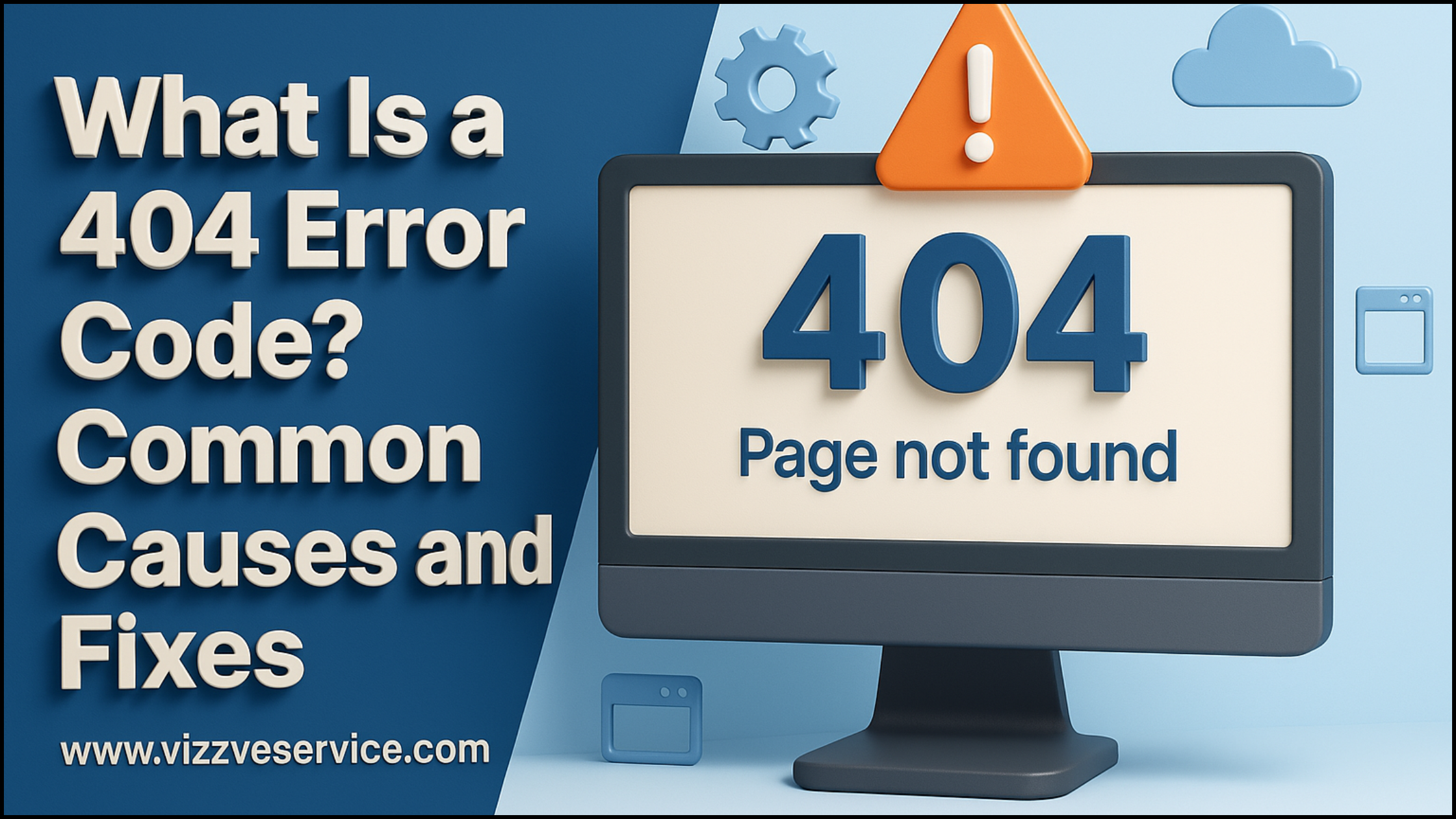 Illustration showing a 404 error message on a digital screen with confusion and repair icons